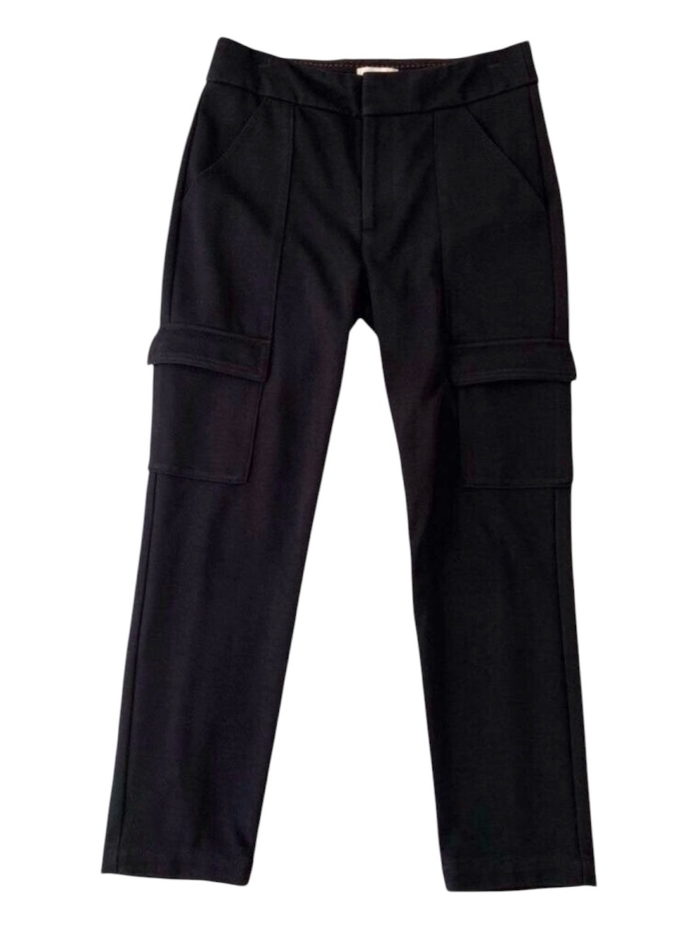 Anthropologie black trousers cargo pants stretch high rise straight leg pocket 4